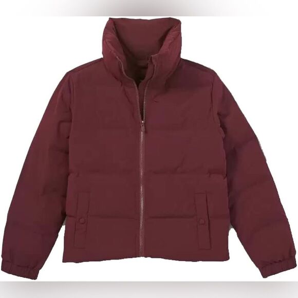 Art Class Girl’s Burgundy High Neck Full Zip Cropped Puffer Jacket Size 4/5 - Picture 1 of 12